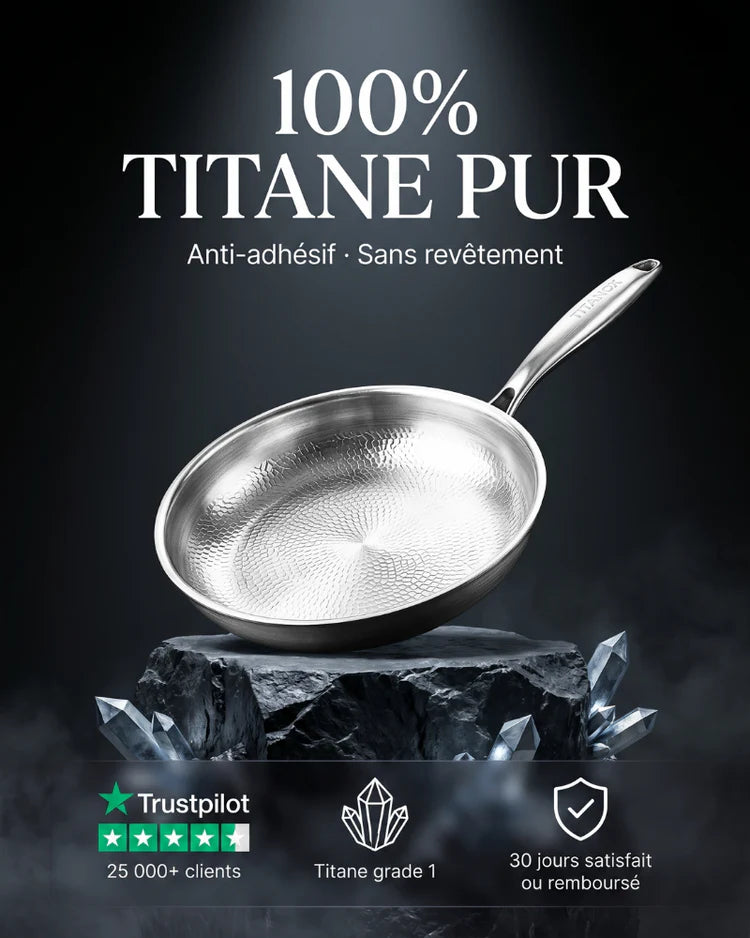 Poêle TITANOX 100% titane pur, anti-adhésive sans revêtement