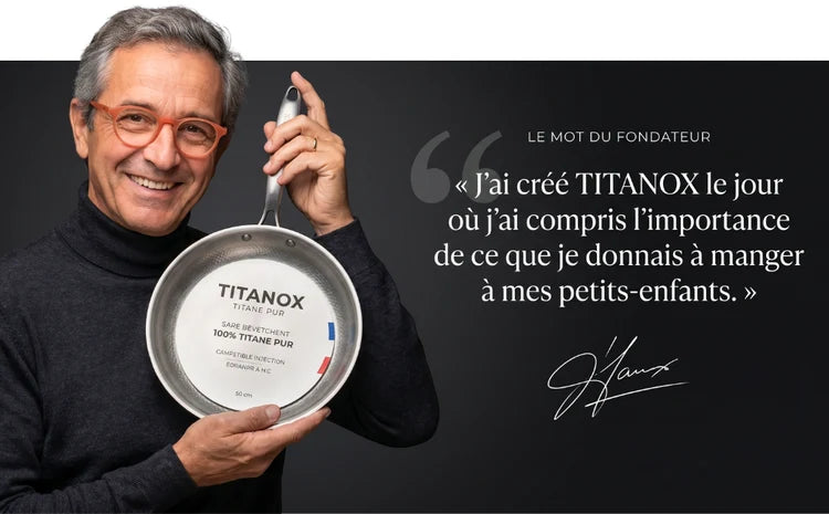 Le fondateur de TITANOX présentant une poêle